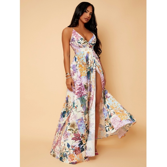 Floral Print Maxi Dress Leg Slit - Picture 5 of 8